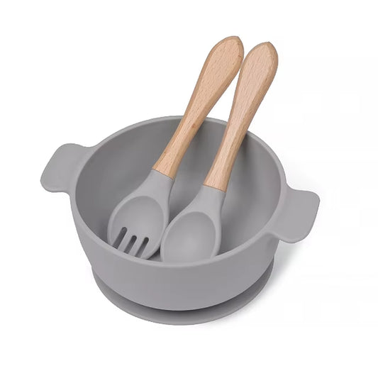 Customize Paper Wrap BPA Free Food Grade Silicone Toddler Suction Baby Feeding Bowl Spoon Set Children Tableware Kid Dinnerware