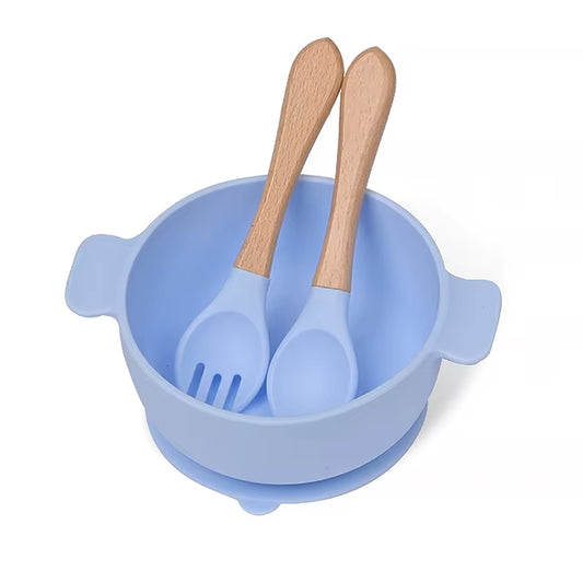 Customize Paper Wrap BPA Free Food Grade Silicone Toddler Suction Baby Feeding Bowl Spoon Set Children Tableware Kid Dinnerware